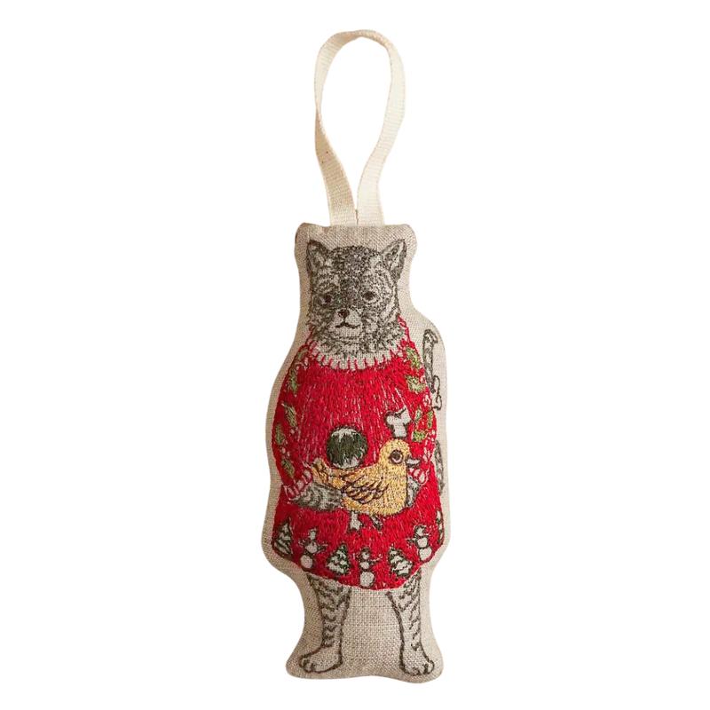Coral and Tusk Cat With Gifts Ornament