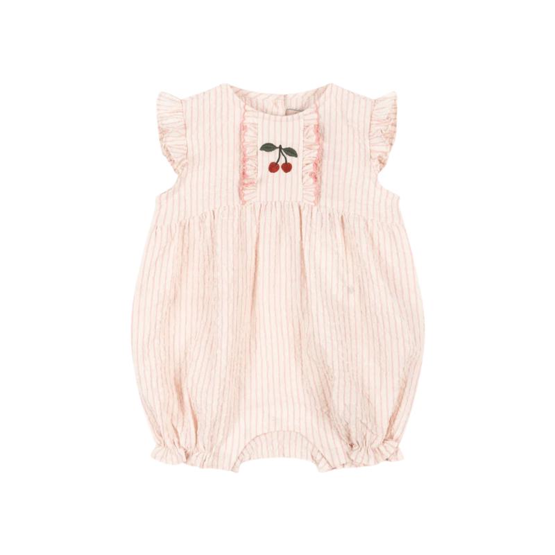 Ellie Frill Romper Gots - Peony Stripe
