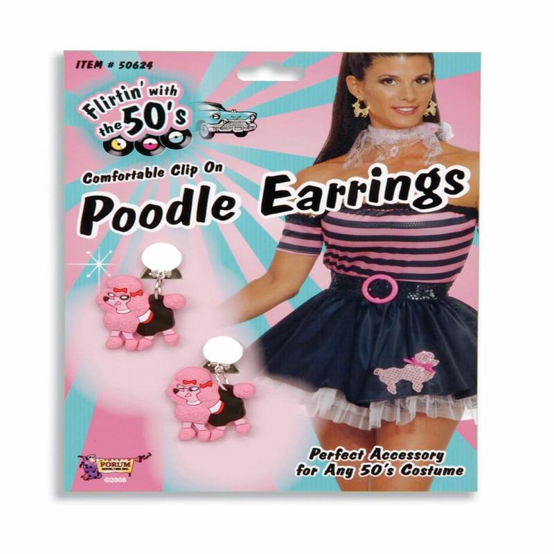 50\'s Pink Poodle Costume Earrings