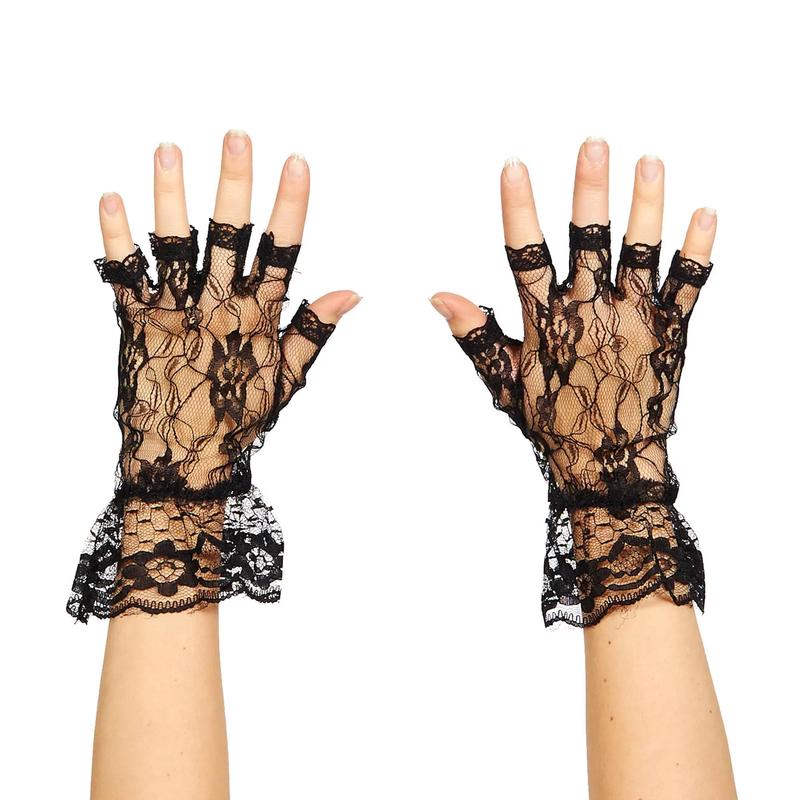 80\'s Punk Rock - Black Lace Fingerless Costume Gloves