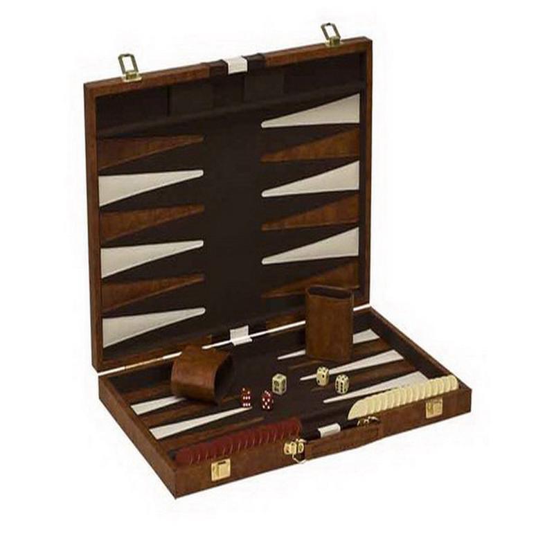 Backgammon - 18\" Vinyl Case Brown & White Stripe